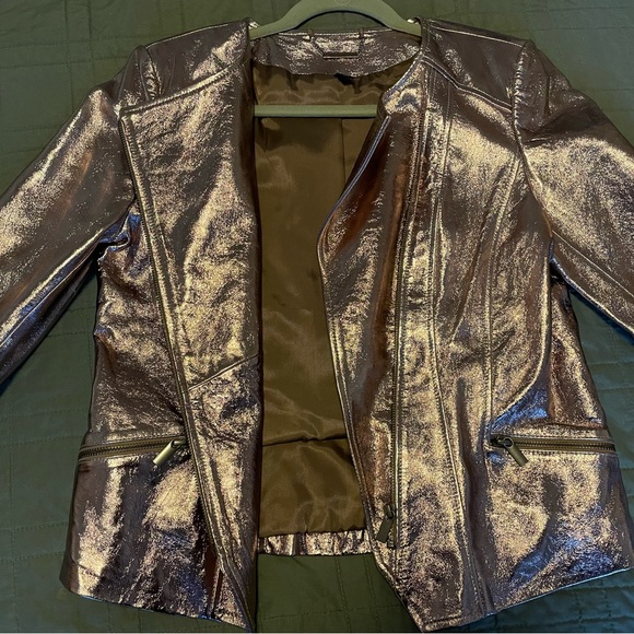 White House Black Market Gold Leather Jacket - Picture 5 of 7